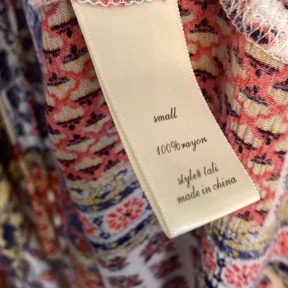 Dina Be Handkerchief Hem Floral Collared V-neck Sleeveless Drawstring Dress S - Picture 4 of 9